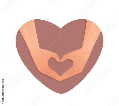 Human hands in the shape of a heart. Vector illustration of the manifestation of love. Peace, care and affection.