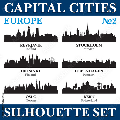 Capital cities silhouette set. Europe. Part 2