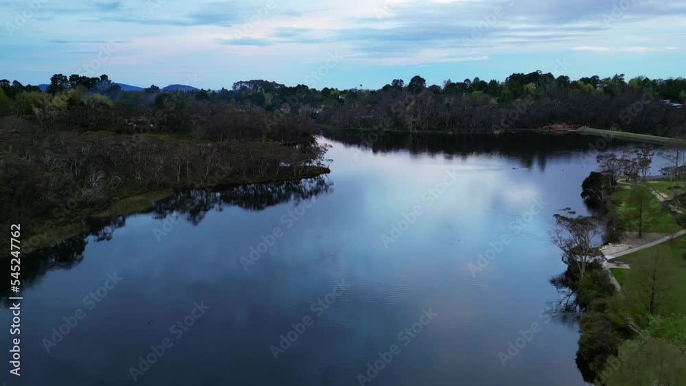 Aerial view of Wentworth Falls Lake in Blue Mountains city of Australia