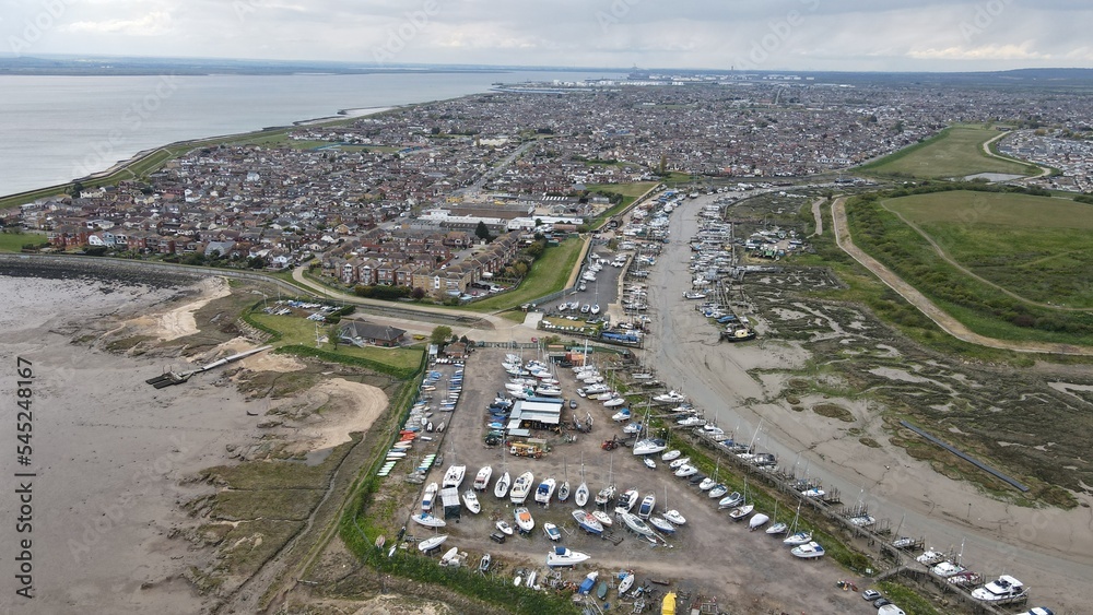 Canvey island Oyster creek Essex UK drone view
