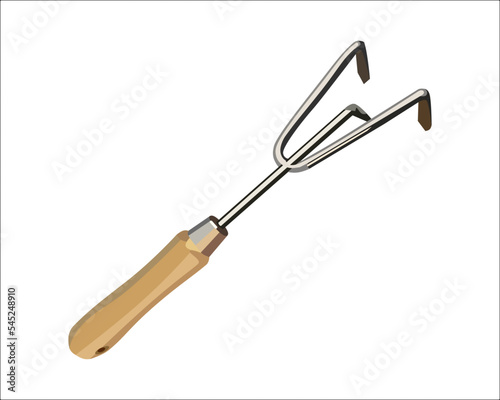 Vector Illustration of Garden Hand Fork Stainless Steel Fork for Super Easy Gardening Cultivating, Planting, Loosening, Digging, Transplanting, Weeding isolated
