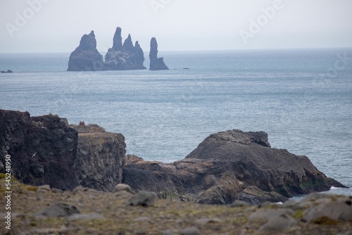 Scenic coastal shot of the trolls fingers rocks in Iceland