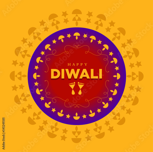 Happy diwali greetings with golden footprints.
