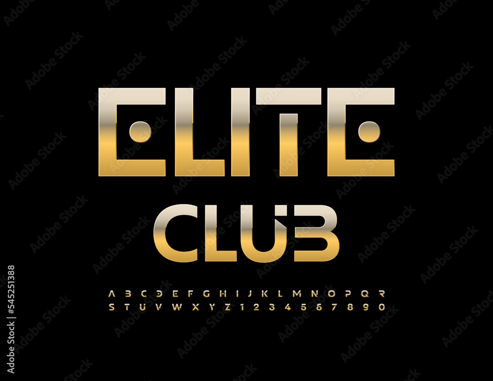 Vector chic sign Elite Club. Elegant Golden Font. Luxury Alphabet Letters, Numbers and Symbols