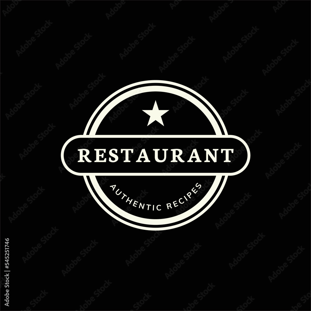 Logo in the circle shape and star with an editable text reading restaurant authentic recipes