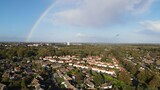 Rainbow over Basingstoke town centre UK  aerial view