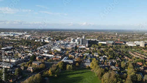 Fototapeta Naklejka Na Ścianę i Meble -  Basingstoke town centre UK high point of view drone aerial view