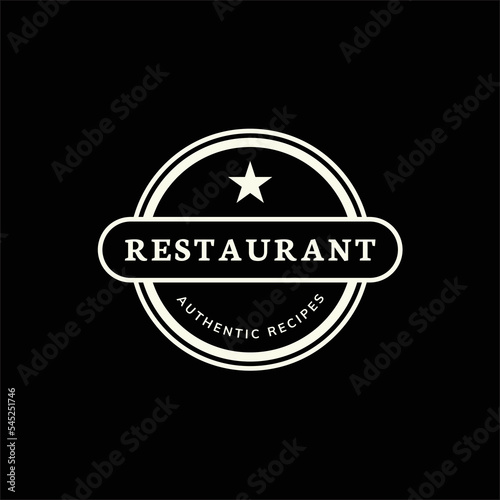 Logo in the circle shape and star with an editable text reading restaurant authentic recipes