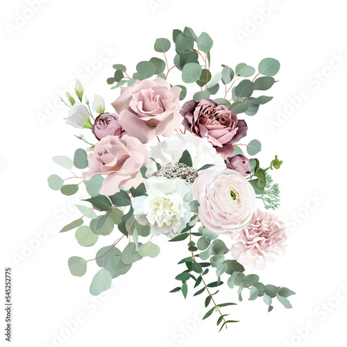 Silver sage green and blush pink flowers vector design bouquet