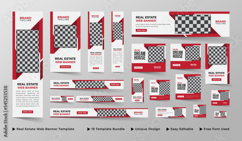 Real estate web banner template design, Vector horizontal and vertical real estate house property and home apartment web ads banner design