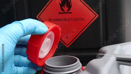 Flammable liquid symbol on the chemical tank, Flammable and dangerous chemicals in industry photo