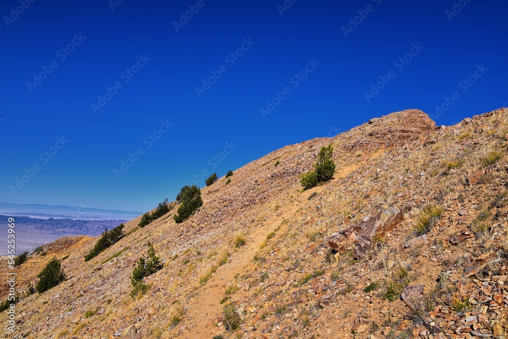 Deseret Peak hiking trail Stansbury Mountains, by Oquirrh Mountains Rocky Mountains, Utah. America. 