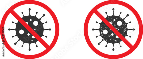 Virus icon with red prohibit sign. Stop virus icon. Flat vector illustration.