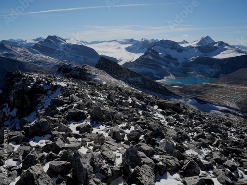 View towards Wapta Icefield at the summit of Caldron Peak