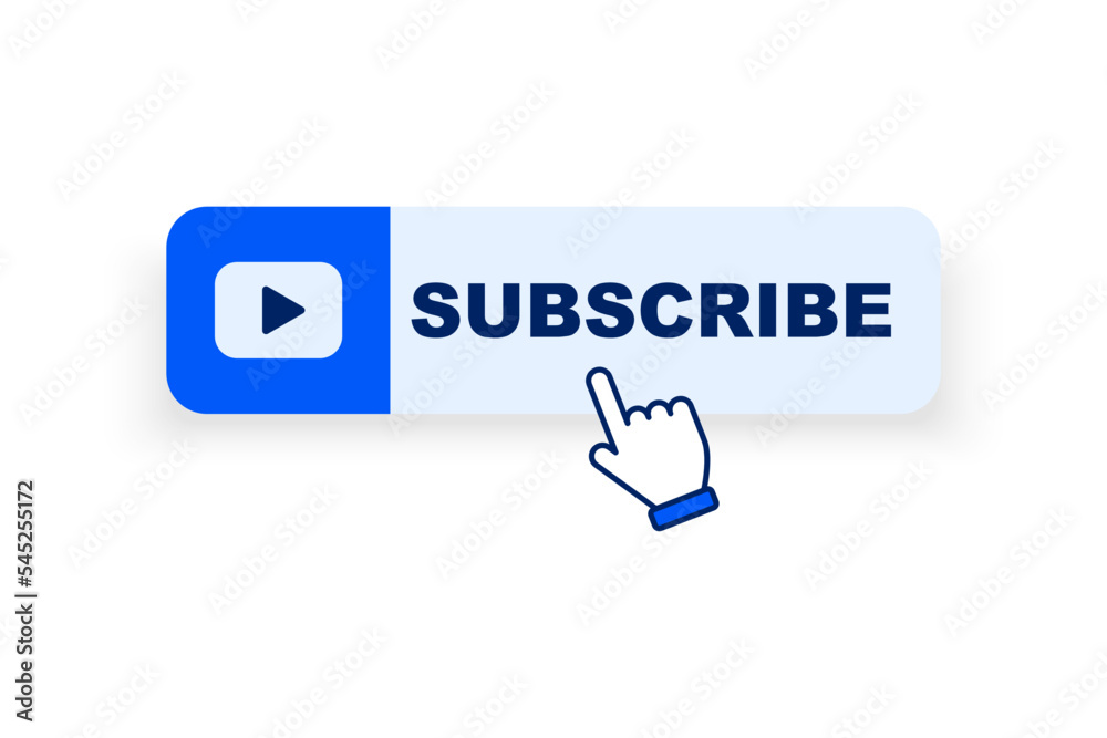 Subscribe button with pointer clicking. Hand cursor clicking on subscribe button. Hand pointer icon. Social media web button, element channel, video content. Vector illustration