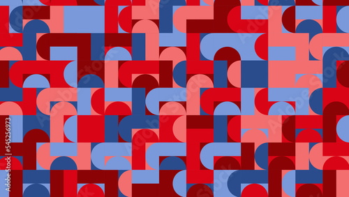 red, pink and blue geometric pattern, wallpaper for fabric, tile and tablecloth