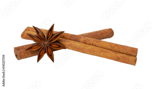Obraz na plátne Cinnamon sticks and star anise spice isolated on transparent background