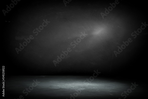 dark wall background. Empty workplace, in front of an abstract package. High quality photo