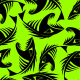 bright seamless pattern of black graphic fish skeletons on a green background, texture, design