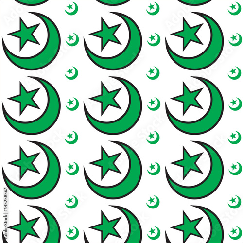 Pattern with green color moon and star, seamless pattern background abstract vector