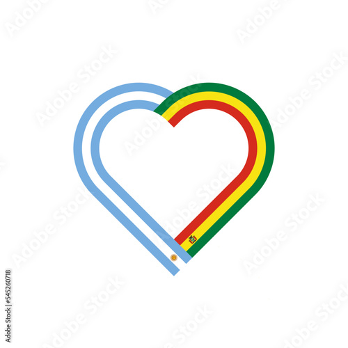 friendship concept. heart ribbon icon of argentina and bolivia flags. vector illustration isolated on white background