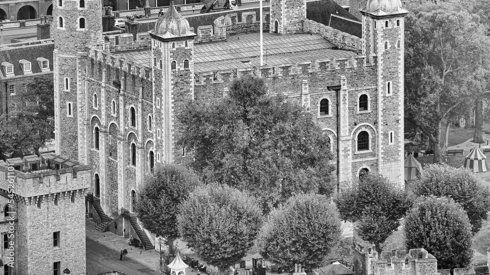 Aerial view of Tower of London from helicopter