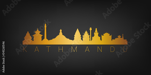 Kathmandu, Nepal Gold Skyline City Silhouette Vector. Golden Design Luxury Style Icon Symbols. Travel and Tourism Famous Buildings.