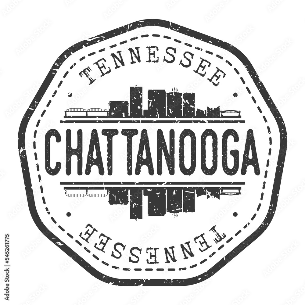 Chattanooga TN USA Stamp Skyline Postmark. Silhouette Postal