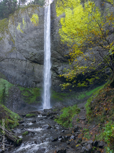 Latorell Falls with Latorell Creek in the foreground, in the Columbia River National Scenic Area, Oregon