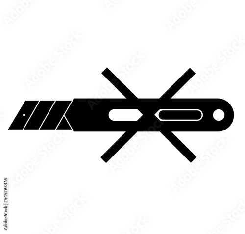 Sign with crossed out cutter. Do not open with a knife     