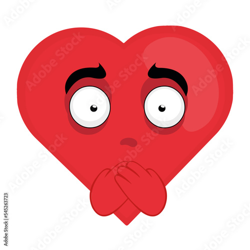 vector illustration of cartoon character of a heart covering his mouth with his hands