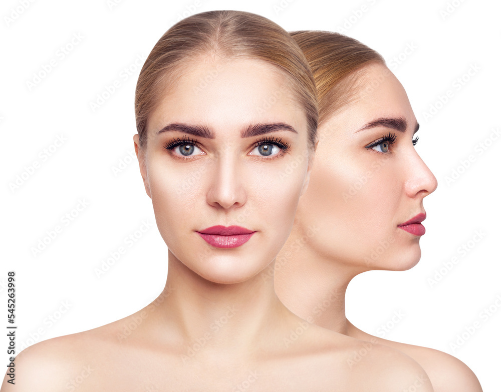Collage of beautiful woman face.