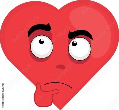 vector cartoon character illustration of a heart with a thinking or doubting expression