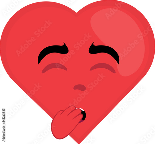 vector illustration of cartoon character of a heart yawning with his hand in his mouth