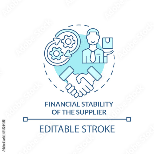 Financial stability of supplier turquoise concept icon. Secure agreement abstract idea thin line illustration. Isolated outline drawing. Editable stroke. Arial, Myriad Pro-Bold fonts used