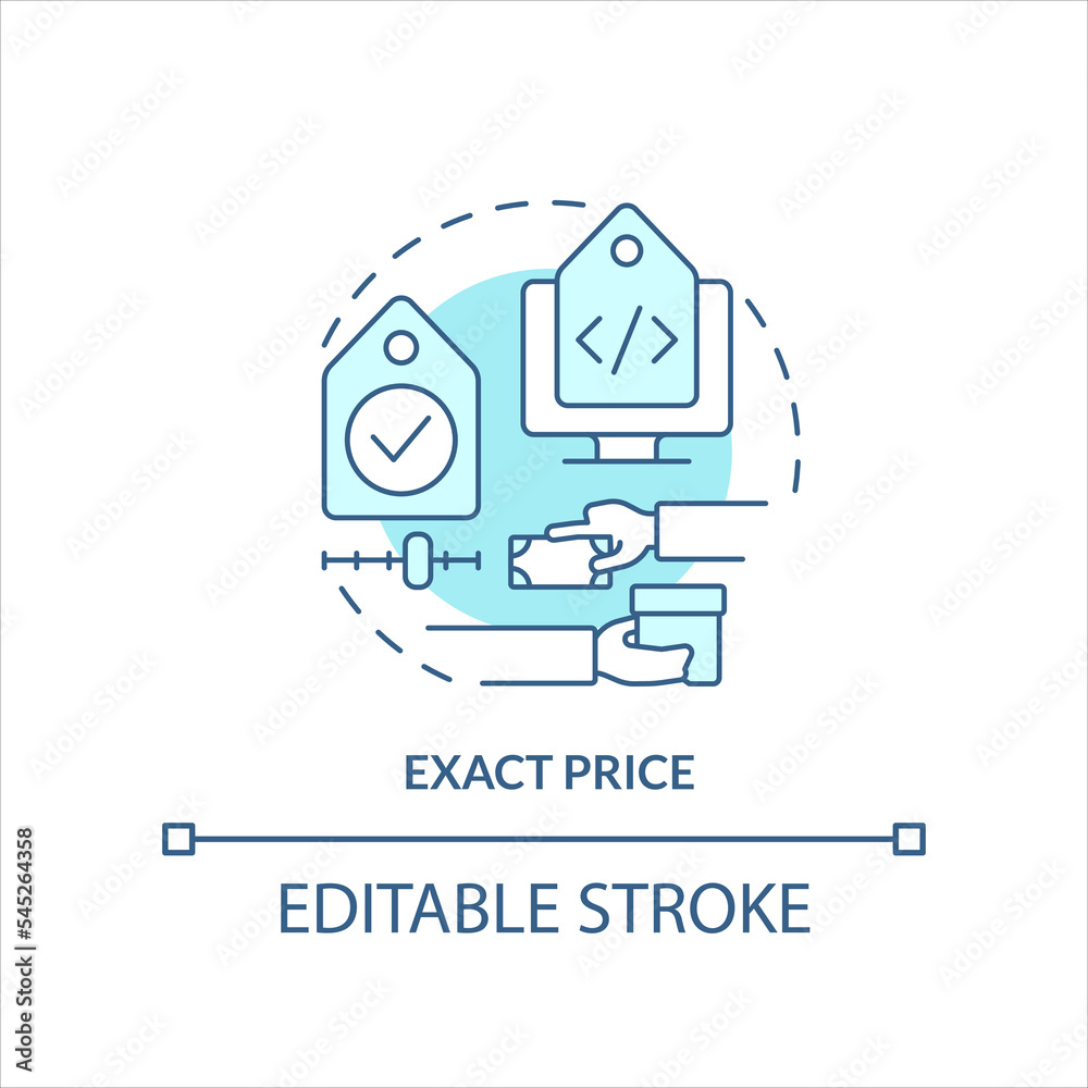 Exact price turquoise concept icon. Clear agreement data. Transparent partner abstract idea thin line illustration. Isolated outline drawing. Editable stroke. Arial, Myriad Pro-Bold fonts used Exact price turquoise concept icon. Clear agreement data. Transparent partner abstract idea thin line illustration. Isolated outline drawing. Editable stroke. Arial, Myriad Pro-Bold fonts used