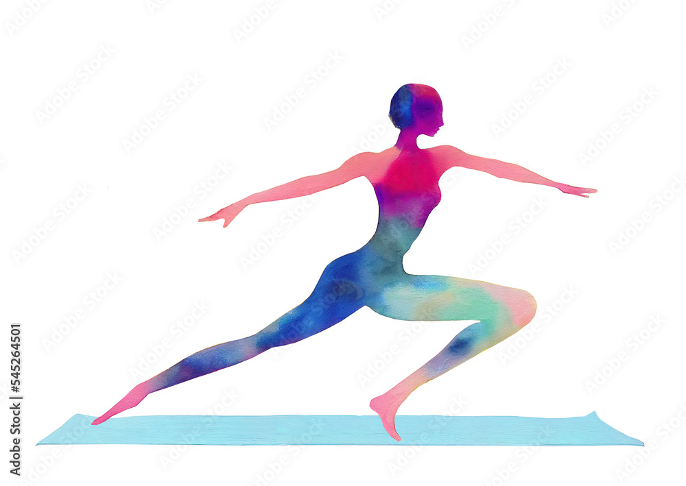 watercolor silhouette girl doing yoga dance pose meditation isolated on white background 
