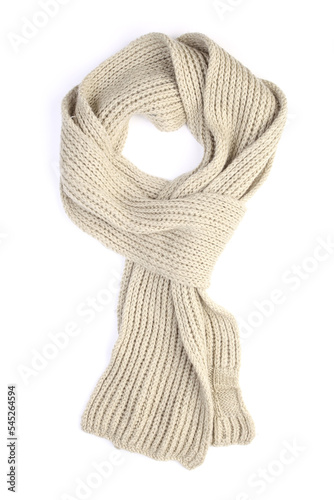 beige wool scarf loop isolated on white background