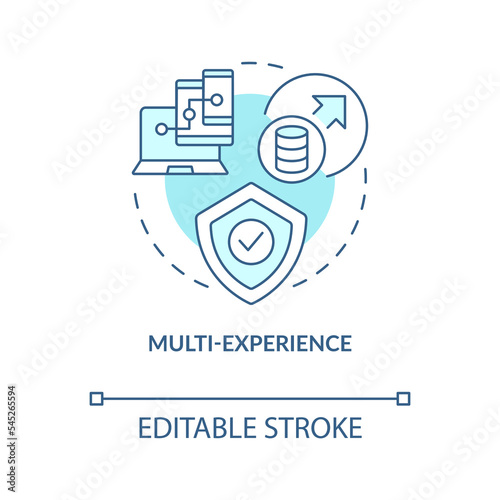 Multi experience turquoise concept icon. App usability. Trend in web technology abstract idea thin line illustration. Isolated outline drawing. Editable stroke. Arial, Myriad Pro-Bold fonts used photo