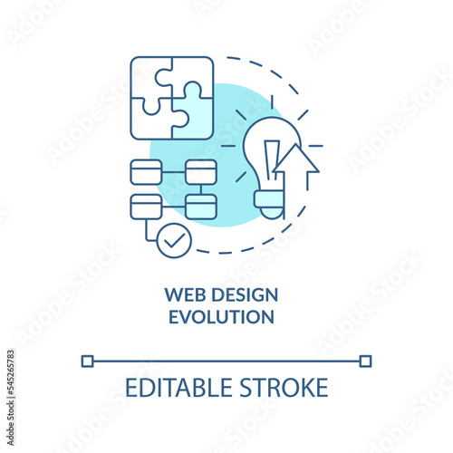 Web design evolution turquoise concept icon. Web industry transformation abstract idea thin line illustration. Isolated outline drawing. Editable stroke. Arial, Myriad Pro-Bold fonts used