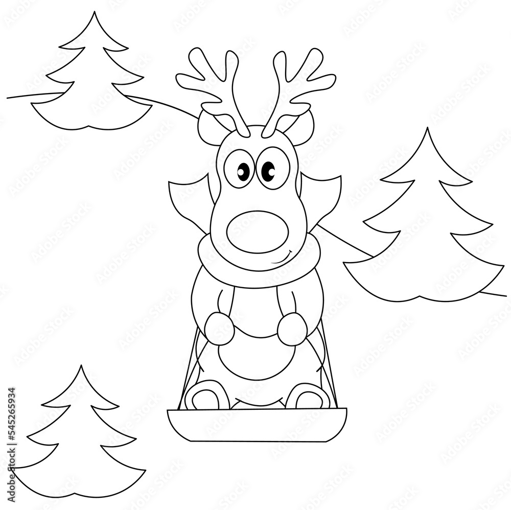 custom made wallpaper toronto digitalColoring book for children. Cute deer on a sled