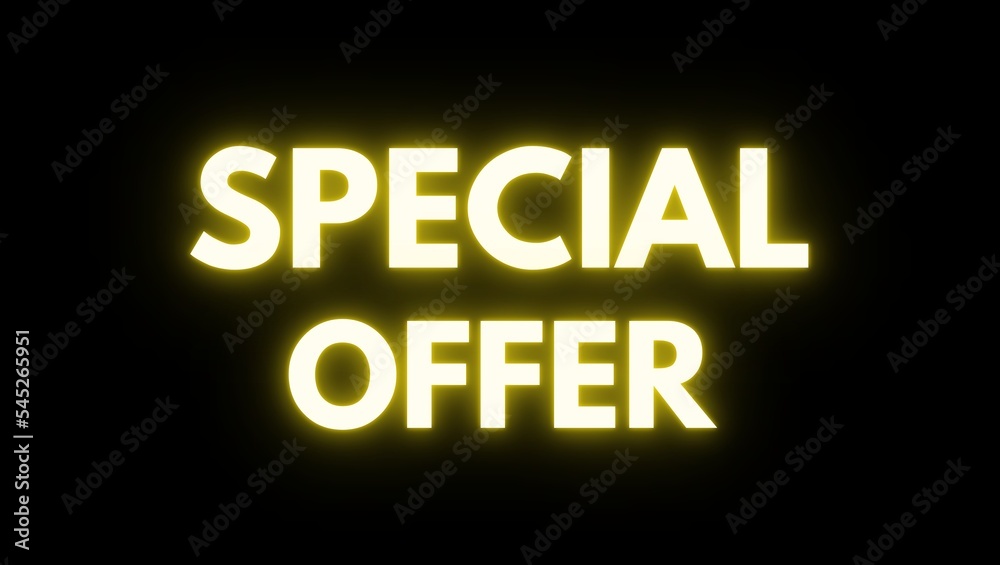 Special offer Neon Text. sale banner. neon banner, night bright advertising, light art. black background. illustration Special offer Neon Text. sale banner. neon banner, night bright advertising, light art. black background. illustration