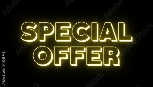 special offer Neon Text. 3d text. sale banner. neon banner, night bright advertising, light art. black background. illustration