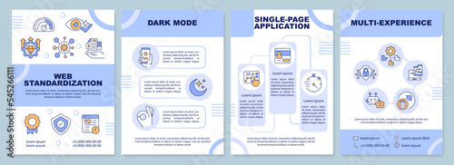 Web standardization brochure template. Digital trends. Leaflet design with linear icons. Editable 4 vector layouts for presentation, annual reports. Arial-Black, Myriad Pro-Regular fonts used