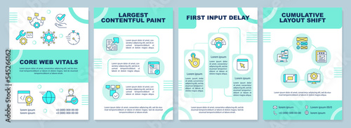 Core web vitals brochure template. Website development trends. Leaflet design with linear icons. Editable 4 vector layouts for presentation, annual reports. Arial-Black, Myriad Pro-Regular fonts used