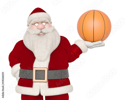 santa claus is smiling and holding s basketball ball