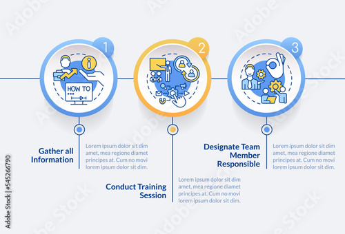 Adjusting business software tips circle infographic template. Set up app. Data visualization with 3 steps. Editable timeline info chart. Workflow layout with line icons. Lato Bold, Regular fonts used