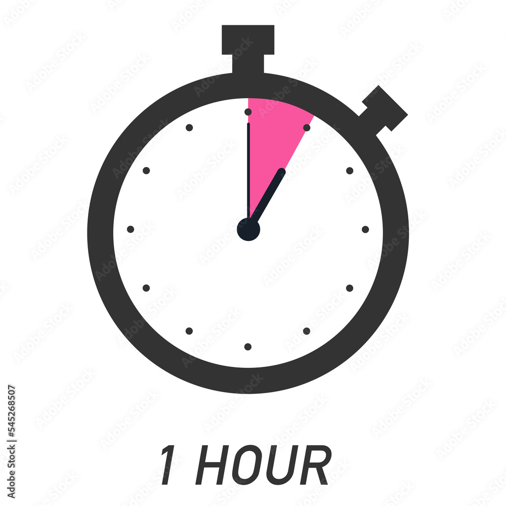 Stopwatch icon 1 hour. One hour round clock with arrows. Stopwatch icon 1 hour. One hour round clock with arrows.