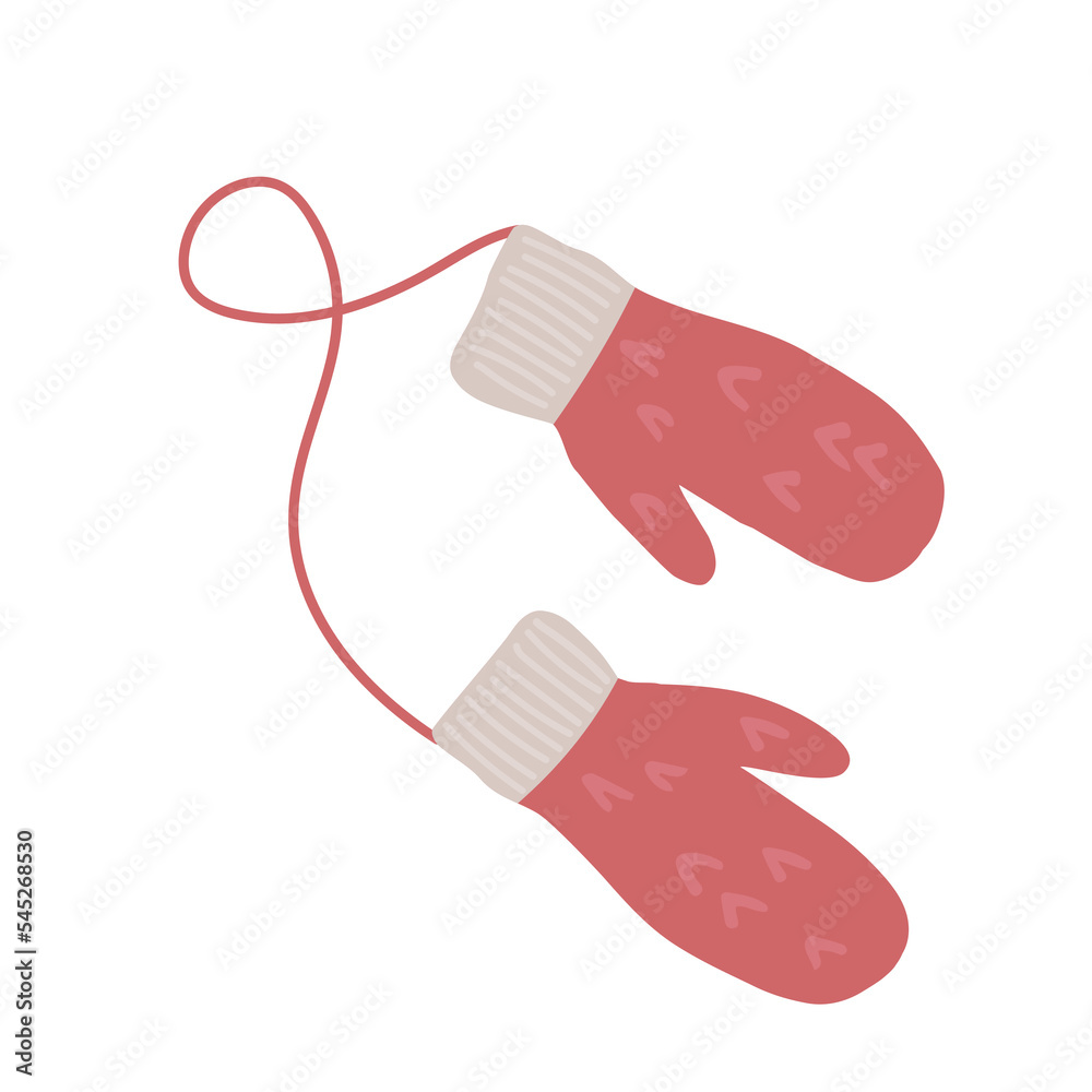 Hand drawn winter red mittens on a white background.