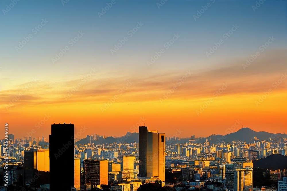 Seoul skyline panorama at sunset, South Korea Seoul skyline panorama at sunset, South Korea